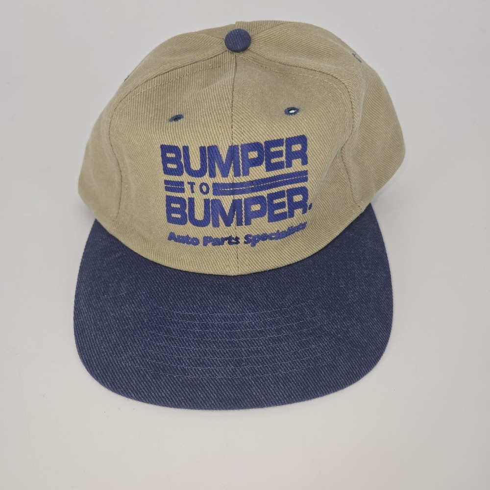 Vintage 90s Bumper‎ to Bumper Auto Parts Nissun Strapback Hat Tan Blue Khaki Y2K